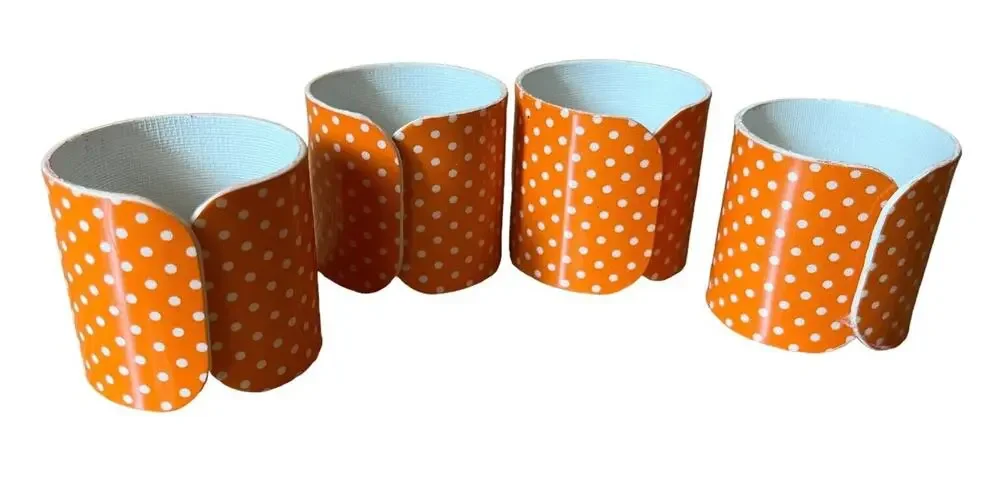 Vintage MCM Set of 4 Orange Napkin Rings W/ White Polka Dots Plastic Bright